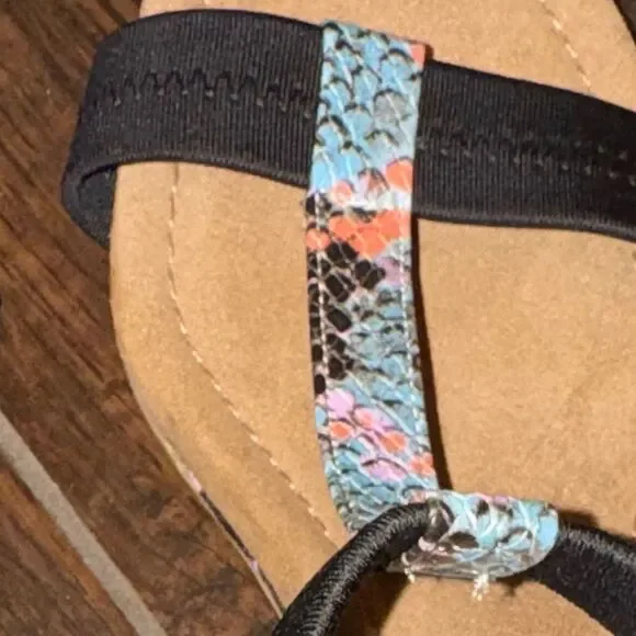 Alfani Vacanzaa Step N Flex Snakeskin Wedge Sandals Black Multi 10M NWOT - Picture 8 of 14